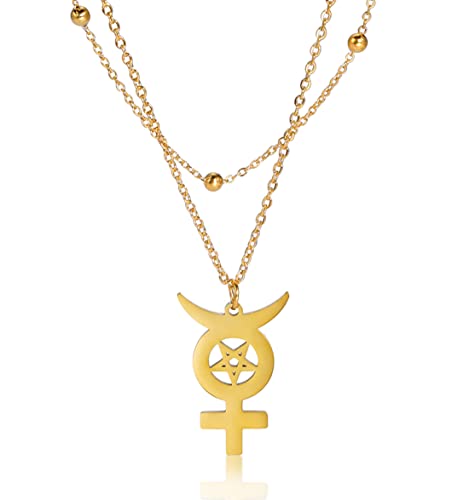 unift Stern Und Mond Weibliche Symbol Geschichtet Halskette, Edelstahl Mode Charme kreative Astrologische Symbol Double Layer Halskette Schmuck Geschenk (Gold) von unift