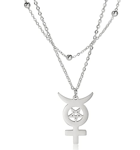 Stern Und Mond Weibliche Symbol Geschichtet Halskette, Edelstahl Mode Charme kreative Astrologische Symbol Double Layer Halskette Schmuck Geschenk (Silber) von UNIFT