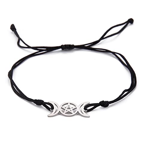Triple Moon Goddess Armband Für Männer Und Frauen Edelstahl Einzigartige Aushöhlen Stil Mond Pentagramm Doppelseil String Armbänder Amulett Schmuck (Silber) von UNIFT
