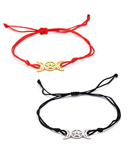 unift Triple Moon Goddess Armband Für Männer Und Frauen Edelstahl Einzigartige Aushöhlen Stil Mond Pentagramm Doppelseil String Armbänder Amulett Schmuck (Silber + Gold) von unift