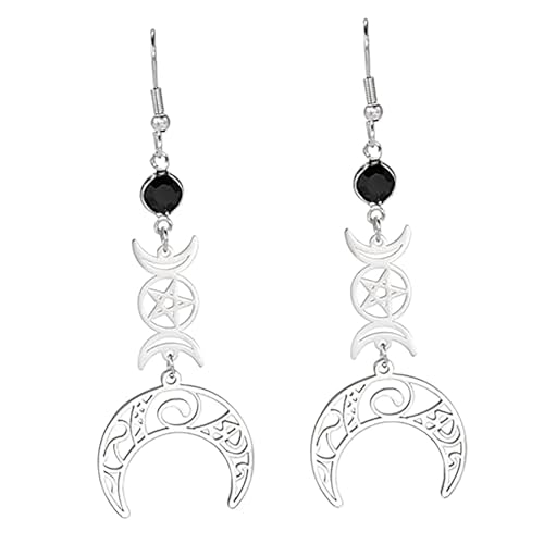 Triple Moon Göttin Ohrringe für Frauen Mädchen Edelstahl Gothic Stil Mond Rune Kristall Tropfen Ohrringe Amulett Wicca Schmuck… von UNIFT