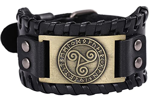 Viking Keltische Dreifach Spiral Runen Leder Armband für Herren nordisches Amulett Keltisches Triskelion Dreifache Spirale Punk Ledermanschette Armreif Heidnischer Schmuck von UNIFT