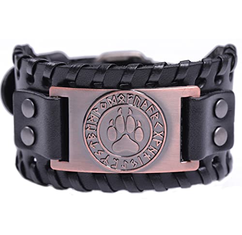 UNIFT Wikinger Wolf Pfote Leder Armband für Herren Fenrir Wolf Bär Pfote nordisch 24 Runen Manschette Armreif keltisch heidnisch Amulett Punk Modeschmuck, Ohne Edelstein. von UNIFT