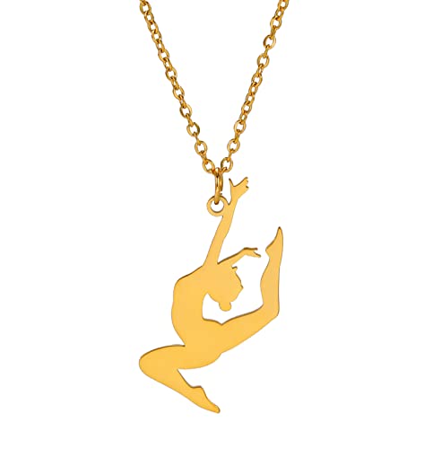 UNIFT Gymnastik-Anhänger-Halskette für Damen, Edelstahl, elegant, Flip-Turner-Anhänger, Halskette, Ballerina, Gymnastik, inspirierender Schmuck für Teenager und Mädchen, Edelstahl Gold Sterling von unift