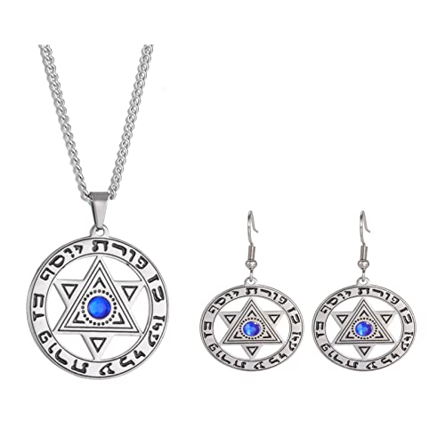 Davidstern Halskette für Damen Jüdisch Hebräische Inschrift Hexagramm Blauer Diamant Anhänger Halskette Schmuck von unift