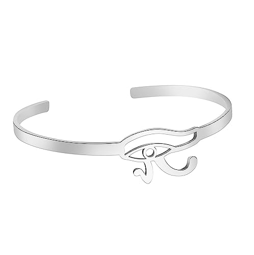 UNIFT Auge des Horus Armreif Armband für Frauen Edelstahl Chic Einfaches Ägyptisches Auge des Horus Ankh Offener Armreif Armband Schutzamulett Schmuck (Silber) von UNIFT