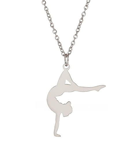 unift Gymnastik-Charm-Halskette für Damen, Edelstahl, elegant, drehbar, Turner-Anhänger, Halskette, Ballerina, Gymnastik, inspirierender Schmuck für Teenager, Mädchen, Edelstahl, Kein Edelstein von unift