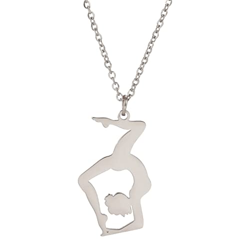 unift Gymnastik-Charm-Halskette für Damen, Edelstahl, elegant, drehbar, Turner-Anhänger, Halskette, Ballerina, Gymnastik, inspirierender Schmuck für Teenager, Mädchen, Edelstahl, Kein Edelstein von unift