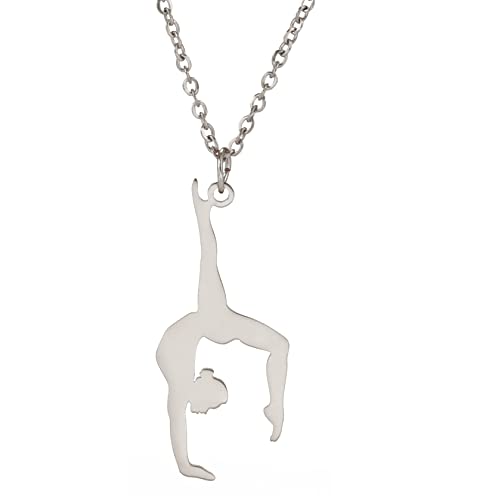 unift Gymnastik-Charm-Halskette für Damen, Edelstahl, elegant, drehbar, Turner-Anhänger, Halskette, Ballerina, Gymnastik, inspirierender Schmuck für Teenager, Mädchen, Edelstahl, Kein Edelstein von unift