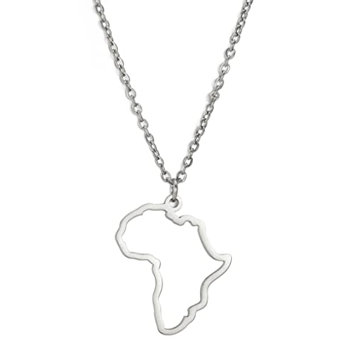 unift Halskette mit Karten-Anhänger, für Damen und Herren, Edelstahl, personalisierbar, minimalistisch, ausgehöhlt, Charm, Afrika-Karte, Umriss, Halsketten, Schmuck, Edelstahl, Kein Edelstein von unift