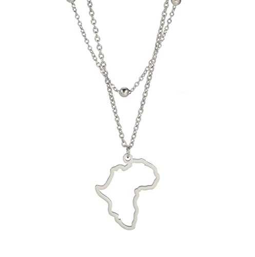 unift Halskette mit Karten-Anhänger, für Damen und Herren, Edelstahl, personalisierbar, minimalistisch, ausgehöhlt, Charm, Afrika-Karte, Umriss, Halsketten, Schmuck, Edelstahl, Kein Edelstein von unift