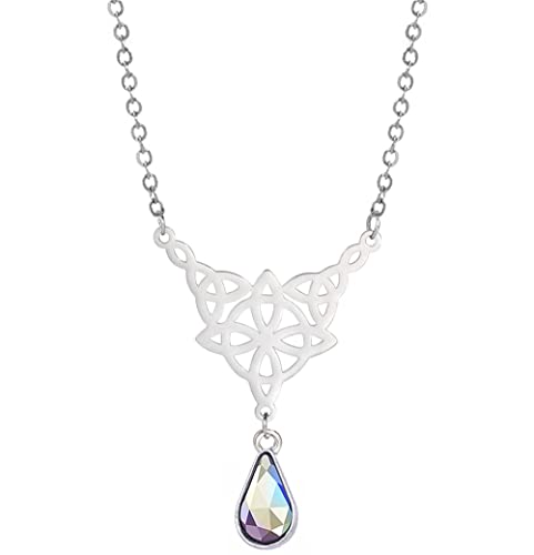 unift Hexenknoten-Halskette Für Frauen, Edelstahl, Aushöhlen, Keltischer Knoten Mit Tropfenförmigem Amethyst, Bunte Kristall-Anhänger-Halskette, Wicca-Symbol, Schmuck, Geschenke (Laser kristall) von unift