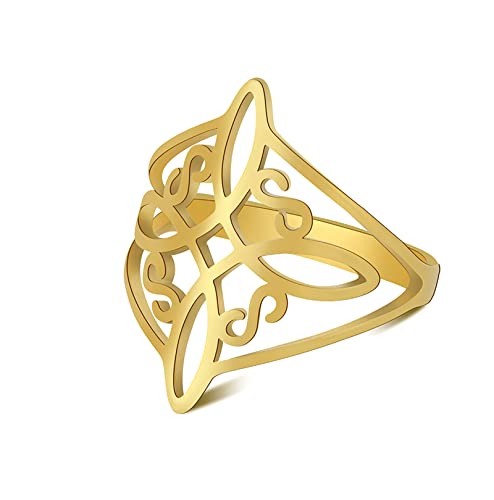 unift Hexenknoten-Ring für Frauen, Edelstahl, keltisch, Quartäre, Wicca, geometrischer Stil, Hexenknoten, Amulett, Schmuck, Geschenk, 10, Edelstahl, Kein edelstein (7, Gold) von unift