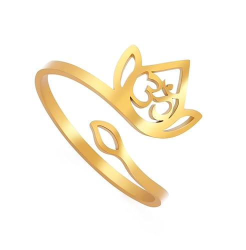 unift Lotus Om Ring für Frauen Edelstahl Hollow Out Personalisieren Spirituelle Buddhismus Schrift Offenes Lotus Om Symbol Ring Religiöses Yogi Symbol Schmuck, Edelstahl, Kein edelstein von unift