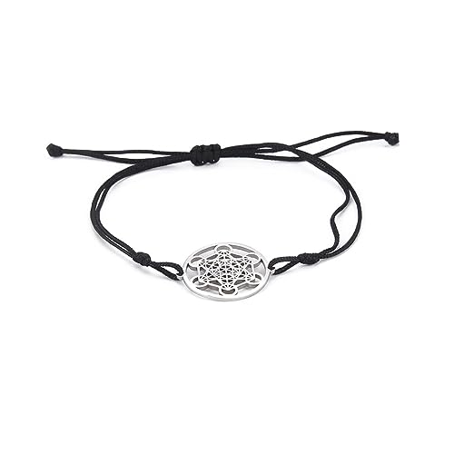 UNIFT Metatron's Cube Armband Für Damen Herren Edelstahl Geometrie Aushöhlen Stil Charm Engel Siegel Kreis Davidstern Anhänger Doppelseil Armband Amulett Schmuck Geschenke (Silber) von UNIFT