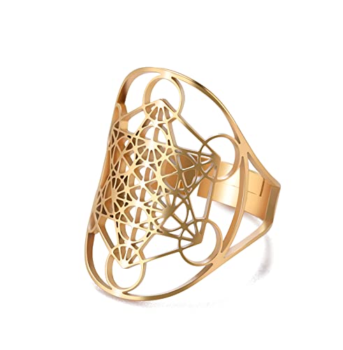 unift Metatron's Cube Ring für Männer Frauen Edelstahl Mysteriöse Heilige Geometrie Erzengel Magie Hexagramm Ring Yoga Spirituelle Symbole Talisman Schmuck, Edelstein, Kein Edelstein von unift