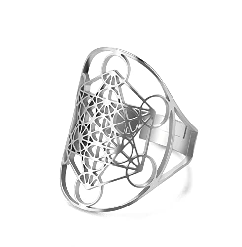 UNIFT Metatron's Cube Ring für Männer Frauen Edelstahl Mysteriöse Heilige Geometrie Erzengel Magie Hexagramm Ring Yoga Spirituelle Symbole Talisman-Schmuck (silber) von UNIFT