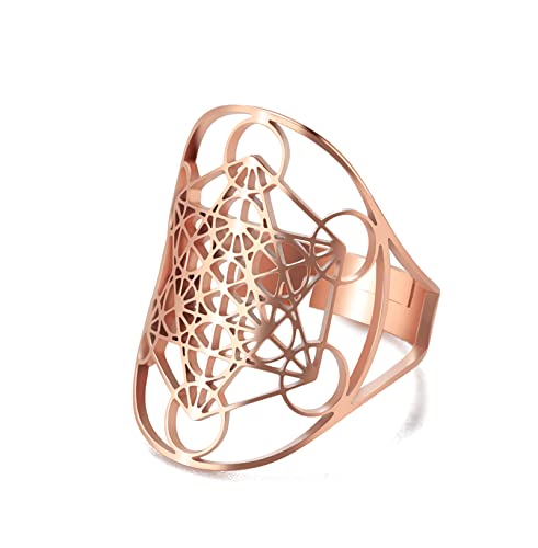 UNIFT Metatron's Cube Ring für Männer Frauen Edelstahl Mysteriöse Heilige Geometrie Erzengel Magie Hexagramm Ring Yoga Spirituelle Symbole Talisman-Schmuck (Rosé) von UNIFT