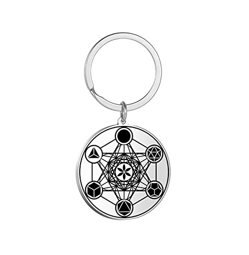 unift Metatron's Cube Schlüsselanhänger für Damen und Herren Edelstahl Heilige Geometrie Hexagramm Rund Spiritueller Schlüsselanhänger Amulett Schmuck, silberfarben von unift