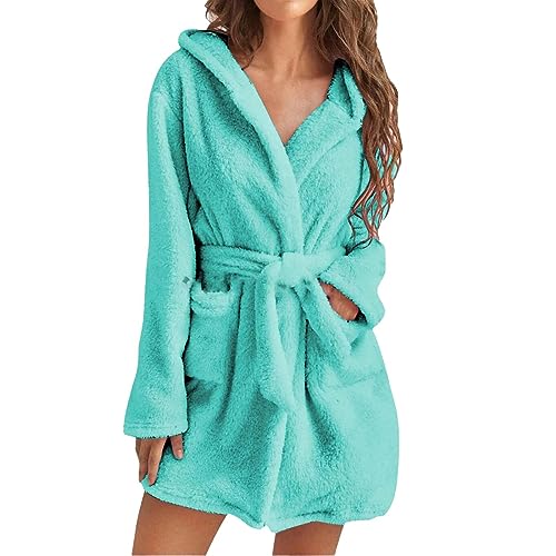Bademantel Damen Kurz mit Kapuze Oversized Morgenmantel Leicht Frottee Saunamantel Flauschig Loungewear Fleece Hausmantel Kimono Bathrobe Herbst Winter Frottier-Bademantel Baumwolle Frotteekleid von unilarinna