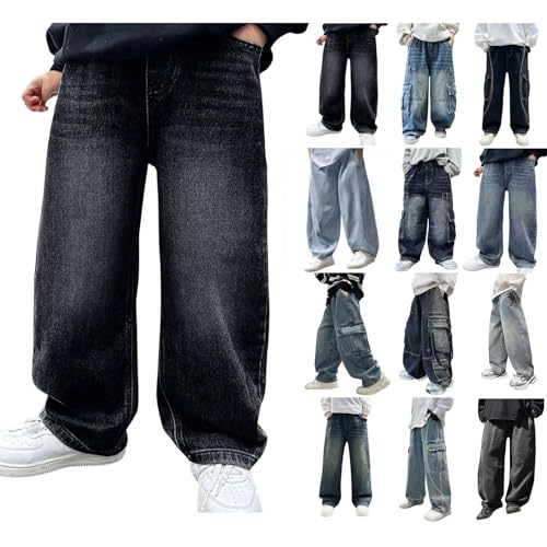 Baggy Jeans Jungs Y2k Jeans Mit Weitem Bein Dünne Kinder Hose Straight Fit School Teenager Jogginghose Mit Elastischem Bund Freizeit Loose Jeanshose Cargo Hosen Baggy Jungs Herren Jungen Y2k von unilarinna