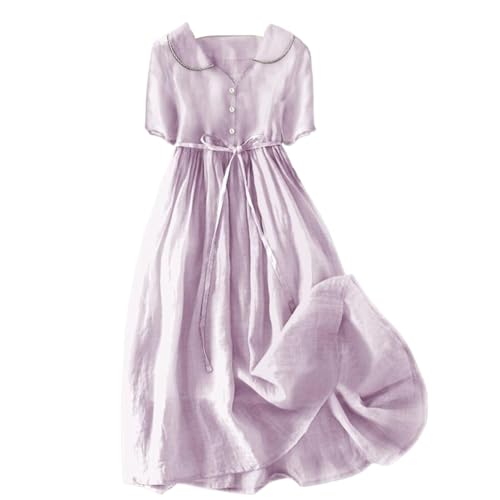 Baumwolle Leinen Blusenkleid Mode Tunikakleid Freizeitkleider T-Shirt Kleid Plus Size Leinenkleider Mode Sommerkleid Damen Blumendruck V-Ausschnitt Abendkleid Kurzarm Freizeitkleid von unilarinna