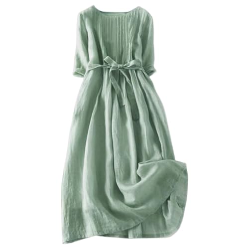 Baumwolle Leinen Blusenkleid Mode Tunikakleid Freizeitkleider T-Shirt Kleid Plus Size Leinenkleider Mode Sommerkleid Damen Blumendruck V-Ausschnitt Abendkleid Kurzarm Freizeitkleid von unilarinna