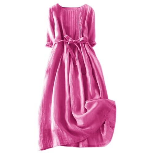 Baumwolle Leinen Blusenkleid Mode Tunikakleid Freizeitkleider T-Shirt Kleid Plus Size Leinenkleider Mode Sommerkleid Damen Blumendruck V-Ausschnitt Abendkleid Kurzarm Freizeitkleid von unilarinna
