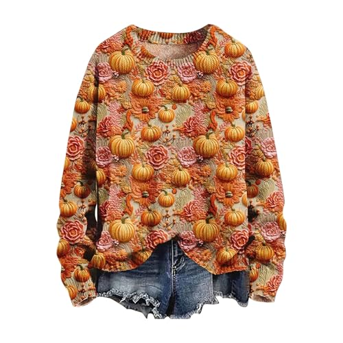 Damen Große Größen Pullover Halloween Ghost Print Tunika Top Oberteil Halloween Damen Lustiger Pullover Ohne Kapuze Halloween Langarm Tshirt Halloween Lässiges Elegantes Bluse Langarmshirt von unilarinna