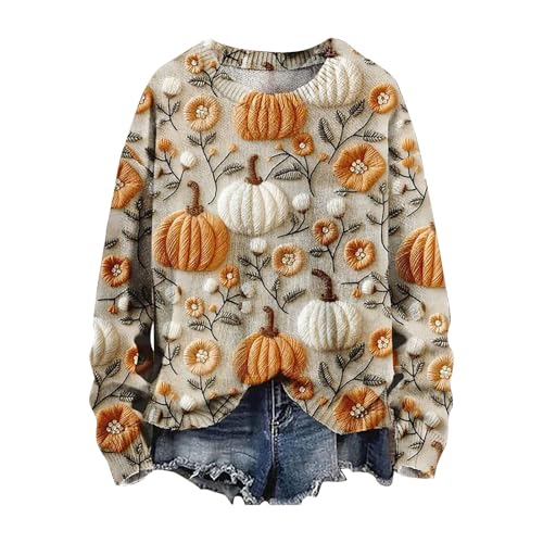 Damen Große Größen Pullover Halloween Ghost Print Tunika Top Oberteil Halloween Damen Lustiger Pullover Ohne Kapuze Halloween Langarm Tshirt Halloween Lässiges Elegantes Bluse Langarmshirt von unilarinna