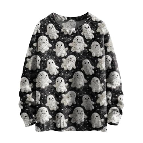 Damen Große Größen Pullover Halloween Ghost Print Tunika Top Oberteil Halloween Damen Lustiger Pullover Ohne Kapuze Halloween Langarm Tshirt Halloween Lässiges Elegantes Bluse Langarmshirt von unilarinna