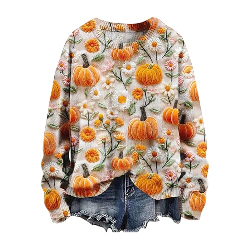 Damen Große Größen Pullover Halloween Ghost Print Tunika Top Oberteil Halloween Damen Lustiger Pullover Ohne Kapuze Halloween Langarm Tshirt Halloween Lässiges Elegantes Bluse Langarmshirt von unilarinna