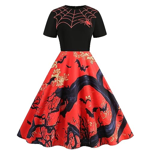 Damen Halloween Kleid Party Halloween Kostüm Damen Mittelalter Kleid mit Trompetenärmel Gothic Retro Kleid Renaissance Cosplay Kostüm Gebunden Taille Übergröße Kleid Karneval Halloween Kostüm von unilarinna