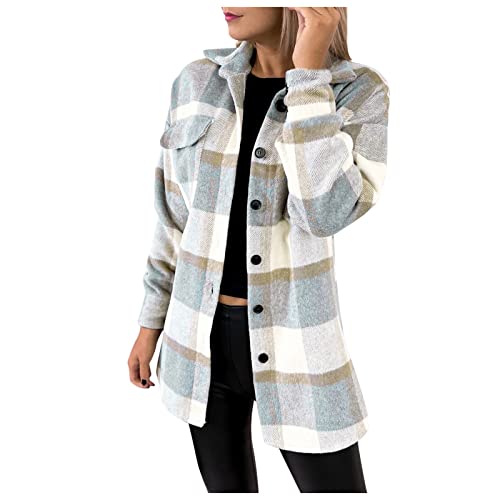 Damen Holzfällerjacke Hemd Karierte KnöpfeKurz Leichte Bluese Jacke E-Girl Style Herbst Oberteile Langarm Jacke E-Girl Style Herbst Oberteile Top mit Karomuster Taschen von unilarinna