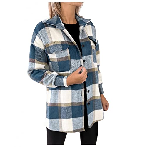 Damen Jacke Langärmlige Einreihige Coat Karierte Hemdjacke Holzfällerjacke Langarm Oversized Hemdbluse und Winterjacke Bluse Plüscha Mantel Tunik Boyfriend Jacken Winter Jacke von unilarinna