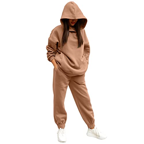 Damen Jogginganzug Sportanzug Einfarbig Zweiteiler Outfit Oversized Hoodie Pullover Sweatshirt und Jogginghose Freizeitanzug Jogger Trainingsanzug Set Bekleidungsset von unilarinna