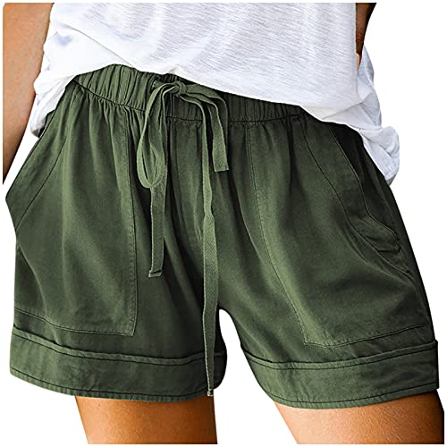 Damen Shorts Sommer Mode Lässige Musselin Hose mit hoher Taille Gerades Bein Sport Lässige Lockere Shorts mit Kordelzug Kurze Hose mit Taschen Gummiband Freizeit Shorts Elastische Stoffhose von unilarinna