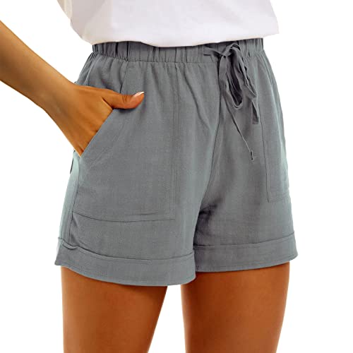 Damen Shorts Sommer Mode Lässige Musselin Hose mit hoher Taille Gerades Bein Sport Lässige Lockere Shorts mit Kordelzug Kurze Hose mit Taschen Gummiband Freizeit Shorts Elastische Stoffhose von unilarinna
