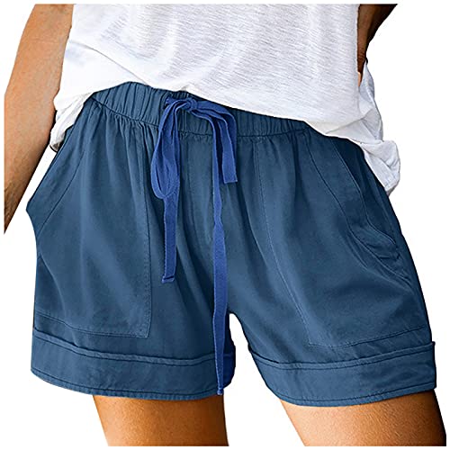Damen Shorts Sommer Mode Lässige Musselin Hose mit hoher Taille Gerades Bein Sport Lässige Lockere Shorts mit Kordelzug Kurze Hose mit Taschen Gummiband Freizeit Shorts Elastische Stoffhose von unilarinna