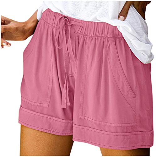 Damen Shorts Sommer Mode Lässige Musselin Hose mit hoher Taille Gerades Bein Sport Lässige Lockere Shorts mit Kordelzug Kurze Hose mit Taschen Gummiband Freizeit Shorts Elastische Stoffhose von unilarinna