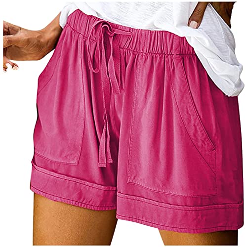Damen Shorts Sommer Mode Lässige Musselin Hose mit hoher Taille Gerades Bein Sport Lässige Lockere Shorts mit Kordelzug Kurze Hose mit Taschen Gummiband Freizeit Shorts Elastische Stoffhose von unilarinna