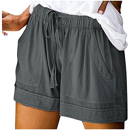 Damen Shorts Sommer Mode Lässige Musselin Hose mit hoher Taille Gerades Bein Sport Lässige Lockere Shorts mit Kordelzug Kurze Hose mit Taschen Gummiband Freizeit Shorts Elastische Stoffhose von unilarinna