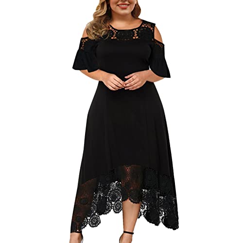 DamenGroße Größen Maxikleider Casual O Neck Halbarm knielanges Kleid Partykleid Damenkleid aus Chiffon mit halben Ärmeln in Übergröße Freizeitkleid Einfarbig Tunikakleid von unilarinna