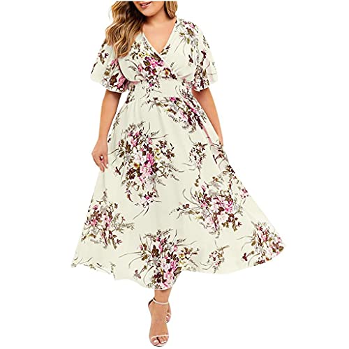 DamenGroße Größen Maxikleider Casual O Neck Halbarm knielanges Kleid Partykleid Damenkleid aus Chiffon mit halben Ärmeln in Übergröße Freizeitkleid Einfarbig Tunikakleid von unilarinna