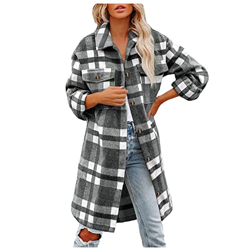 Flannel Hemd Frauen Kariert Flanellhemd Damen Jacke Oversize Mantel HolzfäLler Hemdjacke Karierte Warm Langarmshirt Frühling Winter Flanell Lang Oberteil Langarm Bluse Locker Shirt Top von unilarinna