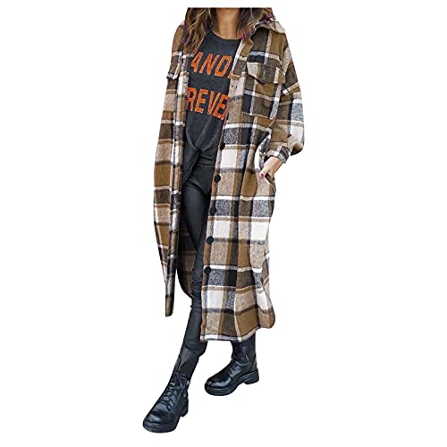 Flannel Hemd Frauen Kariert Flanellhemd Damen Jacke Oversize Mantel HolzfäLler Hemdjacke Karierte Warm Langarmshirt Frühling Winter Flanell Lang Oberteil Langarm Bluse Locker Shirt Top von unilarinna