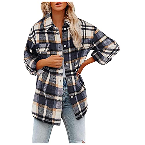 Flannel Hemd Frauen Kariert Flanellhemd Damen Jacke Oversize Mantel HolzfäLler Hemdjacke Karierte Warm Langarmshirt Frühling Winter Flanell Lang Oberteil Langarm Bluse Locker Shirt Top von unilarinna