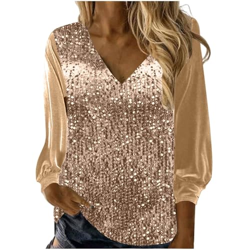 Glitzer Oberteile Damen, Pailletten Glitzer Outfit Top Pullover Silvester Oberteil Bluse Festlich Shirt Elegant Langarm Party Ppulli Glitzerbluse für Frauen Glitzershirt Blusen Tunik von unilarinna