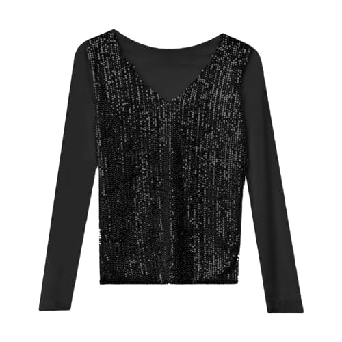 Glitzer Oberteile Damen, Pailletten Glitzer Outfit Top Pullover Silvester Oberteil Bluse Festlich Shirt Elegant Langarm Party Ppulli Glitzerbluse für Frauen Glitzershirt Blusen Tunika von unilarinna