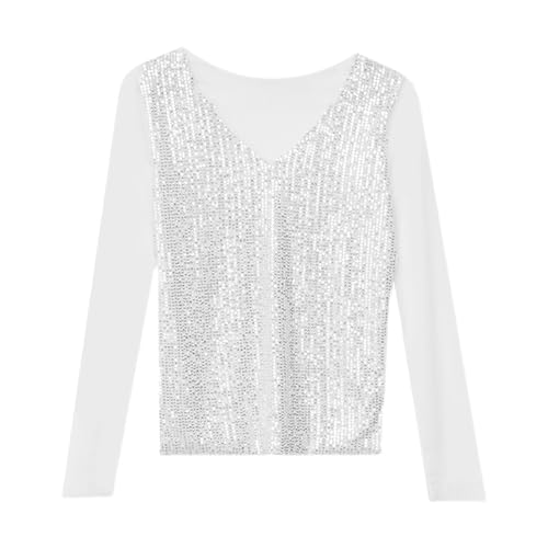 Glitzer Oberteile Damen, Pailletten Glitzer Outfit Top Pullover Silvester Oberteil Bluse Festlich Shirt Elegant Langarm Party Ppulli Glitzerbluse für Frauen Glitzershirt Blusen Tunika von unilarinna